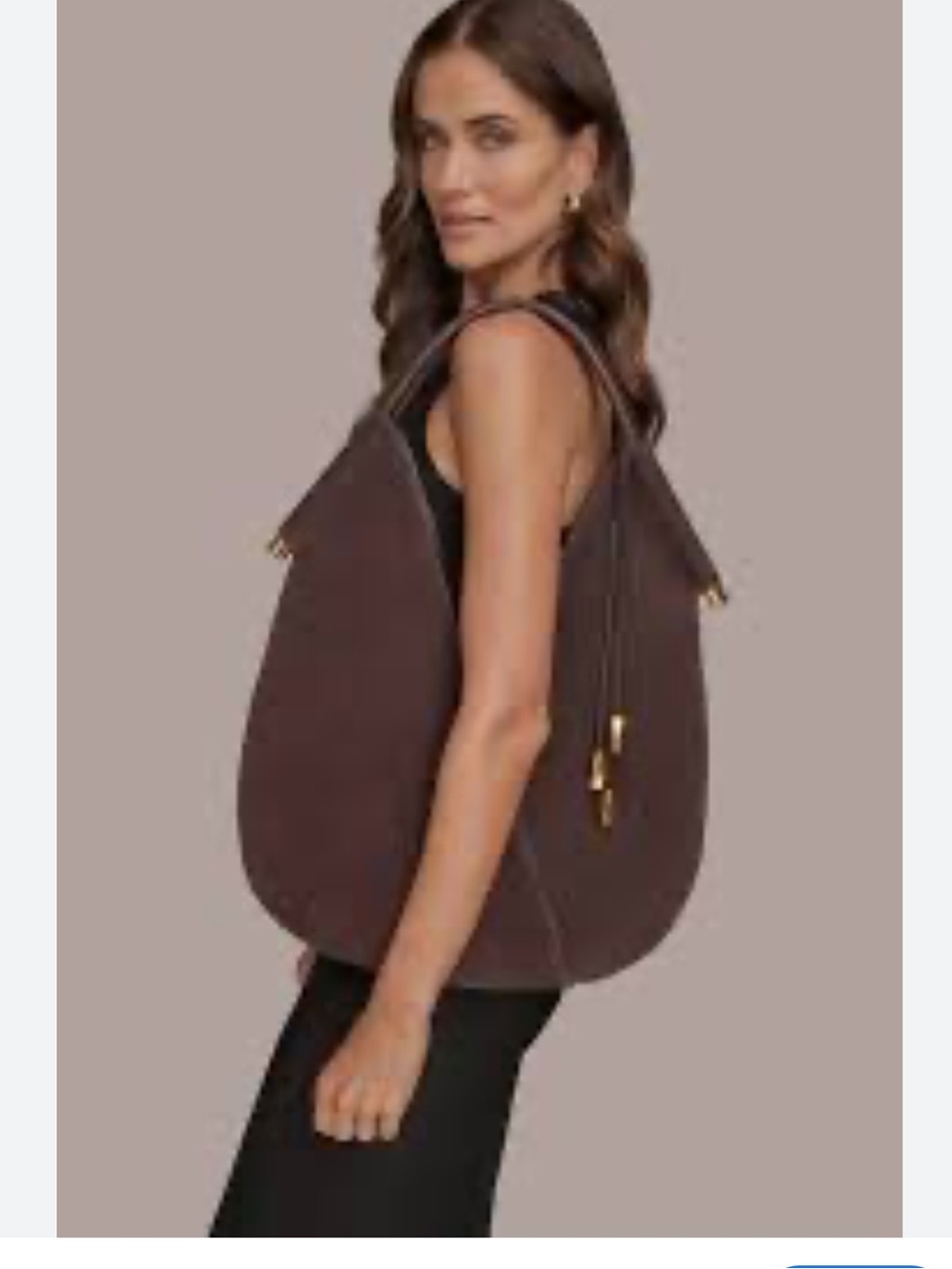 Donna Karan Plum Suede Shoulder Hobo with Gold-Tone Accents
